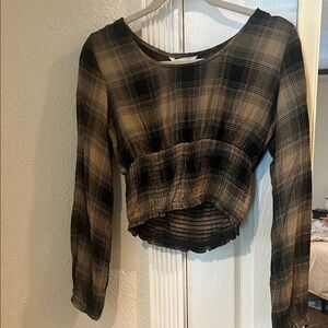 Sim & Sam Plaid Long Sleeve Women's crop Top